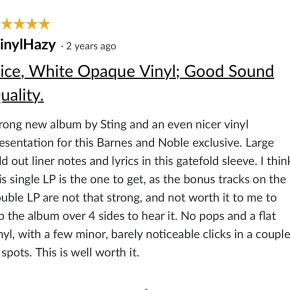 New in plastic wrapping Sting record vinyl by Barnes & Nobel. Retails for 29.99​ - Picture 3 of 4